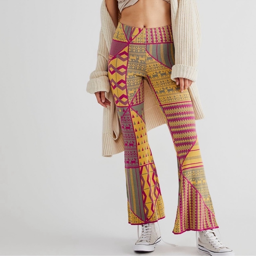 Free People Kaleidoscope Sweater Flare Pants Size XS Pink Rose